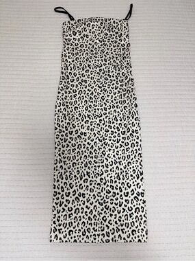 Leopard Print Midi Slip Dress in Black and White